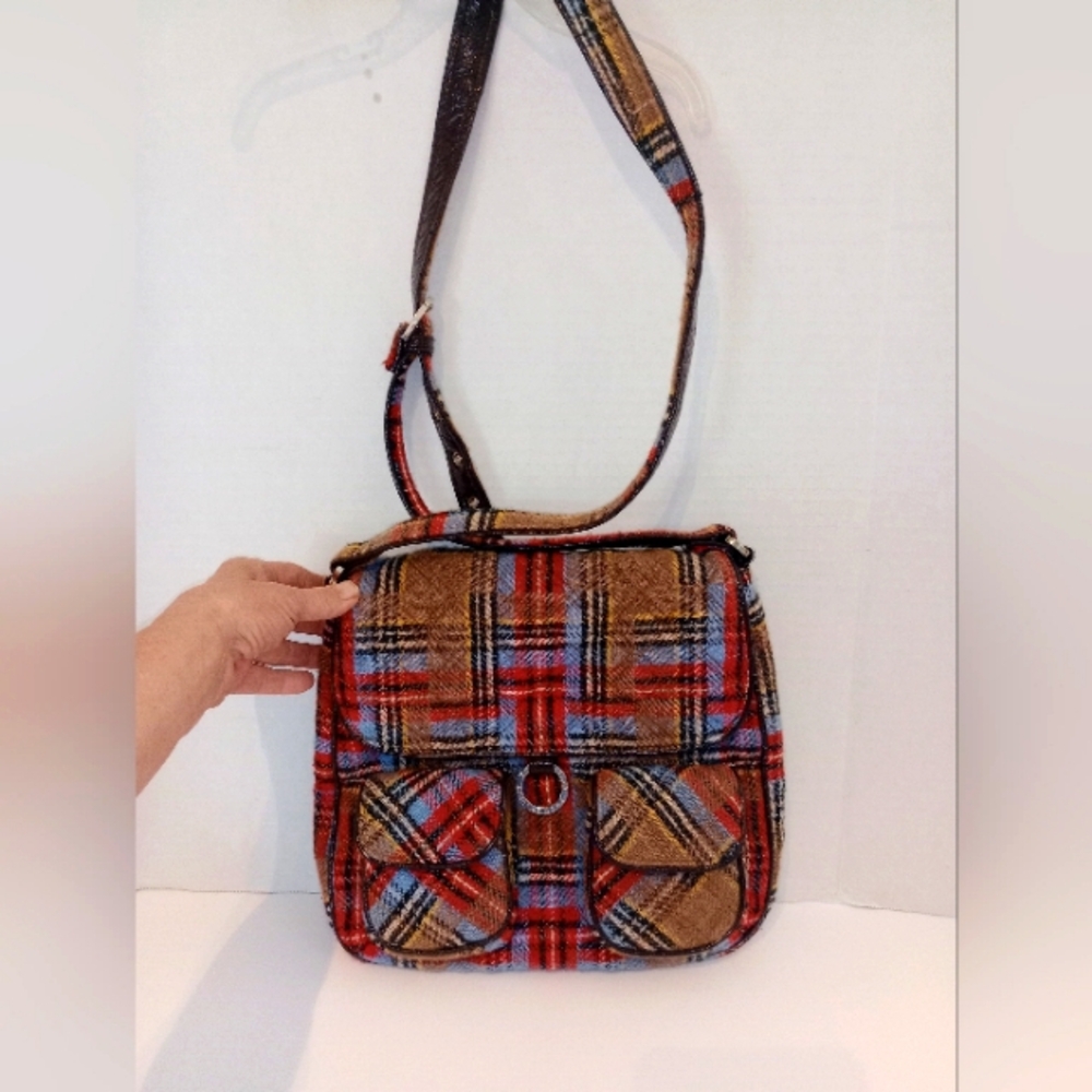 Vera Bradley Plaid Shoulder Bag - Red, Blue, Brown